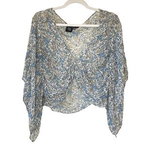 Rampage Vtg Y2K Size L Floral Chiffon Kimono Sleeve Crop Top Sheer Boho Raver